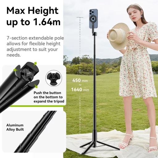 Ulanzi Magnetic Selfie Stick Max állvány, 164 cm selfie állvány, Magsafe telefon adapter, bluetooth