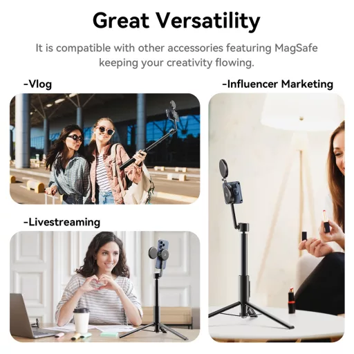 Ulanzi Magnetic Selfie Stick Max állvány, 164 cm selfie állvány, Magsafe telefon adapter, bluetooth