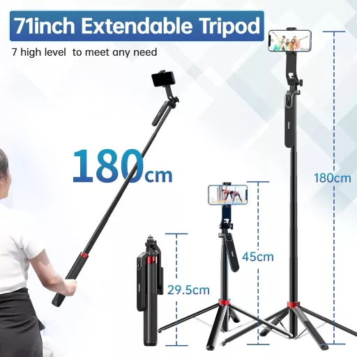 Ulanzi MA09 v2 selfie állvány, monopod telefonokhoz, bluetooth kioldó, 180cm max magasság