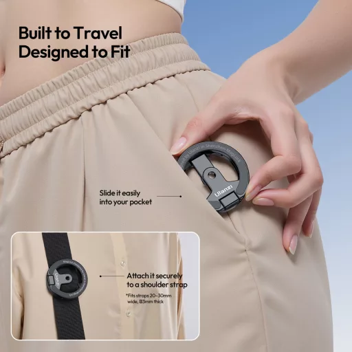 Ulanzi MA02 összehajtható mini állvány, Magsafe kompatibilis telefonokhoz, karabiner, fekete