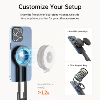   Ulanzi MA30 összehajtható mini állvány, Magsafe kompatibilis telefonokhoz, karabiner, szürke