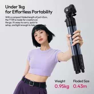   Ulanzi TT39 videó állvány, 42-155cm, 3kg teherbírás, Arca Swiss gyorscseretalp, telefontartó adapter