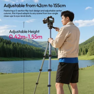   Ulanzi TT39 videó állvány, 42-155cm, 3kg teherbírás, Arca Swiss gyorscseretalp, telefontartó adapter