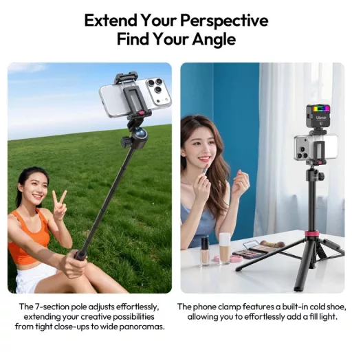 Ulanzi MT-44-2 automatikusan selfie állvány, monopod, telefontartó adapter, bluetooth, fekete