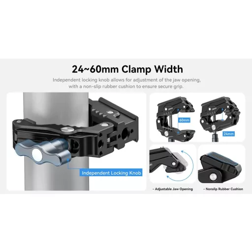 Ulanzi R011A multi funkcionális super clamp, satu, 60mm átfogás