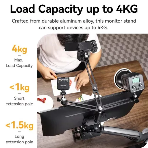 Ulanzi monitor bővítő konzol, VESA 75x75mm, 100x100mm, 3db kar gömbfejjel, 4kg teherbírás