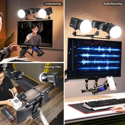 Ulanzi monitor bővítő konzol, VESA 75x75mm, 100x100mm, 3db kar gömbfejjel, 4kg teherbírás