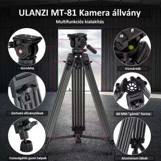   Ulanzi MT-81, T080GBB1 nagy teherbírású videó állvány, fluid videófejjel