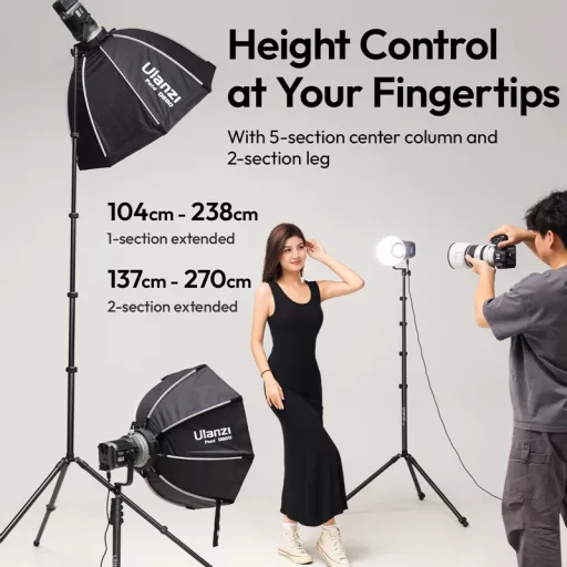 Ulanzi T270 led/lámpaállvány, 270cm, 6 kg teherbírás, 180 fok-ban visszafordítható lábakkal