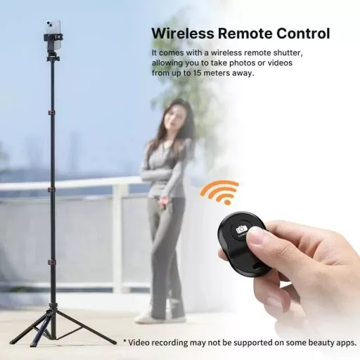 Ulanzi ZB64Z selfie állvány, monopod, telefontartó és bluetooth adapter, 160cm max magasság, fekete