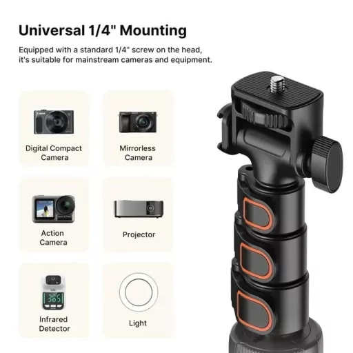 Ulanzi ZB64Z selfie állvány, monopod, telefontartó és bluetooth adapter, 160cm max magasság, fekete