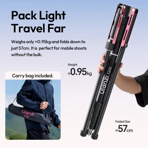 Ulanzi T230 led/lámpaállvány, 58-230cm, 5kg teherbírás, 180 fok-ban visszafordítható lábakkal